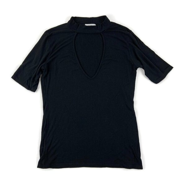 Acemi Womens T Shirt Short Sleeve Front Cutout Black See Measurements - Picture 1 of 8